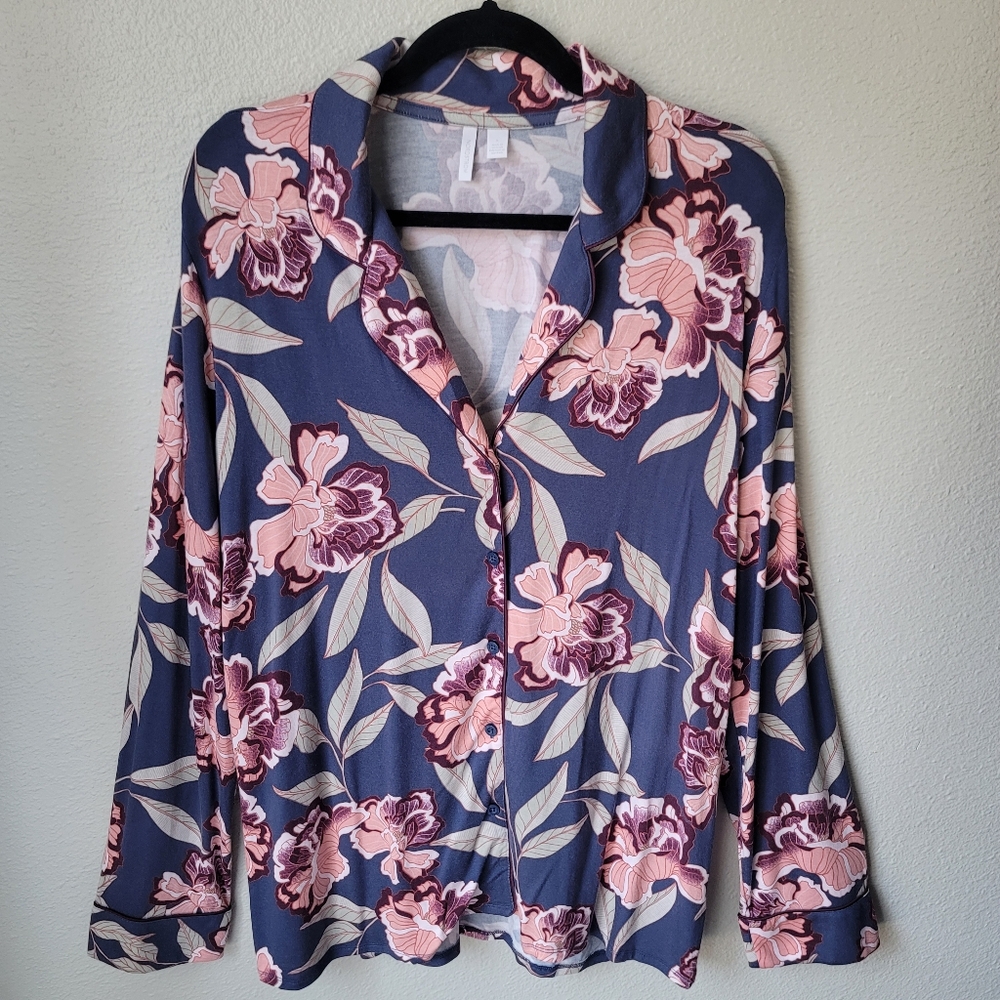 Nordstrom Modal Floral Pajama Top Size Large Color Blue Shadow Rylan Floral NWT